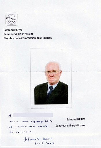 Autographe de Edmond Hervé